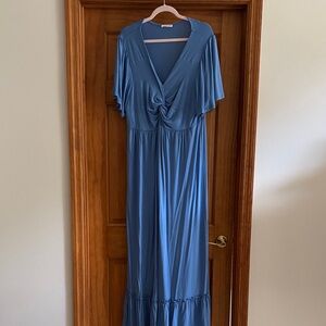 Chic Soul Slate Blue Twist-Front Maxi Dress